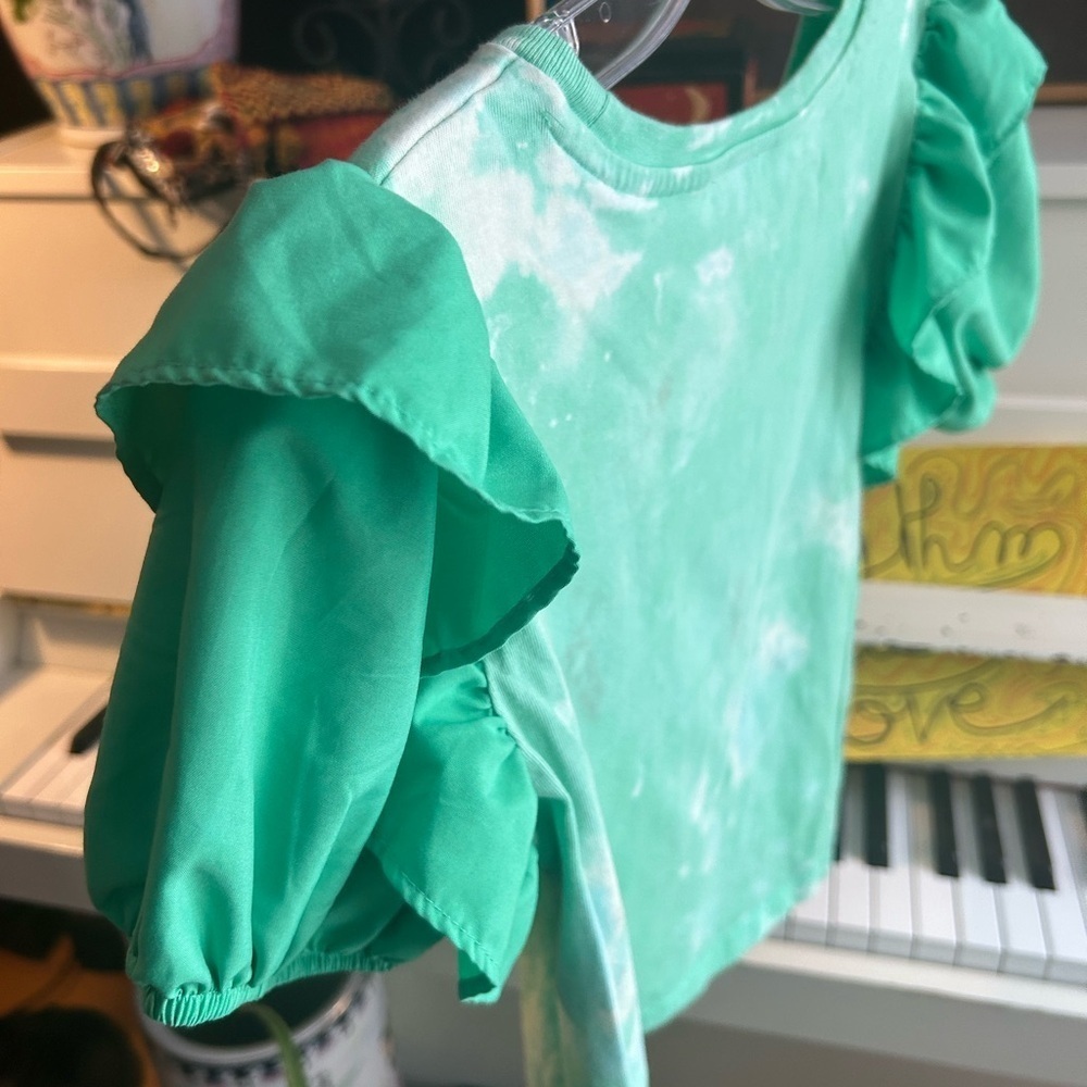 Industry Y2K Fairy Grunge Boho Tie Dye Cropped Top Frilly Sleeve - Picture 2 of 16